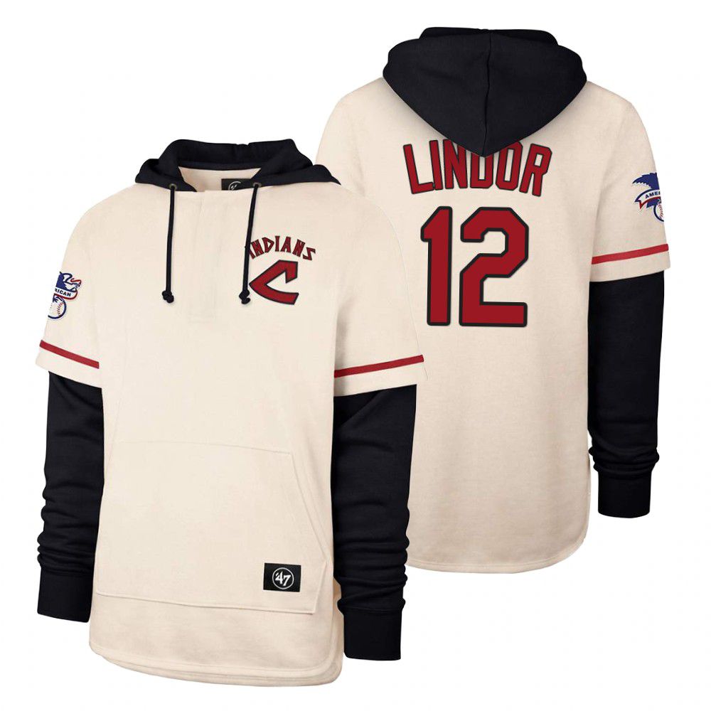 Men Cleveland Indians #12 Lindor Cream 2021 Pullover Hoodie MLB Jersey